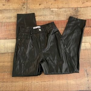 Zara faux leather black straight leg high waisted pants - 4